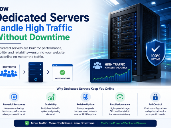 Learn how dedicated servers manage high traffic spikes, improve uptime, and keep websites fast and stable without downtime.